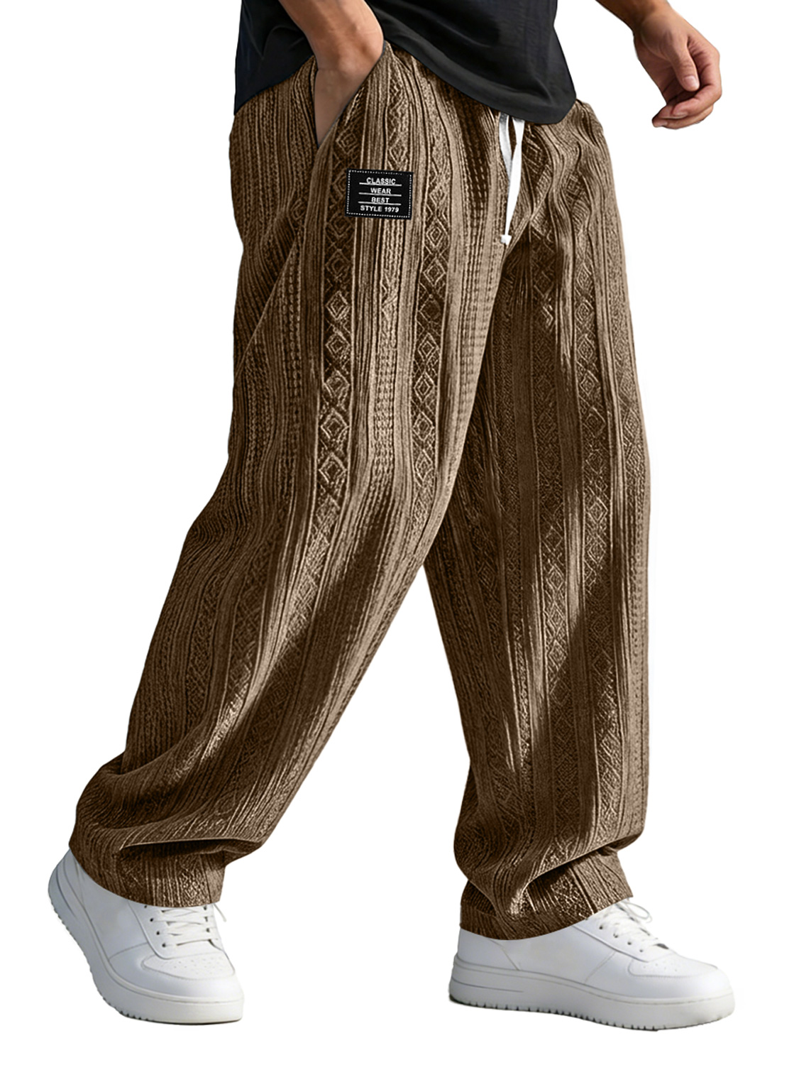 Herren Freizeit Jacquard Elastischer Bund Locker sitzende Hose mit gesticktem Logo-deurabatt