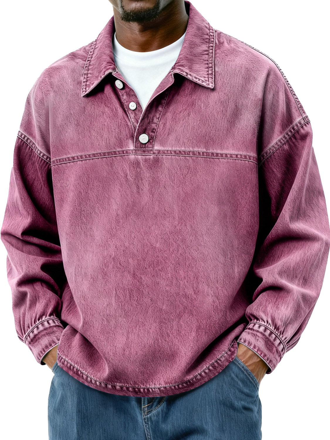 Herren Retro-Style Polohemd mit Knopfkragen-Design-deurabatt