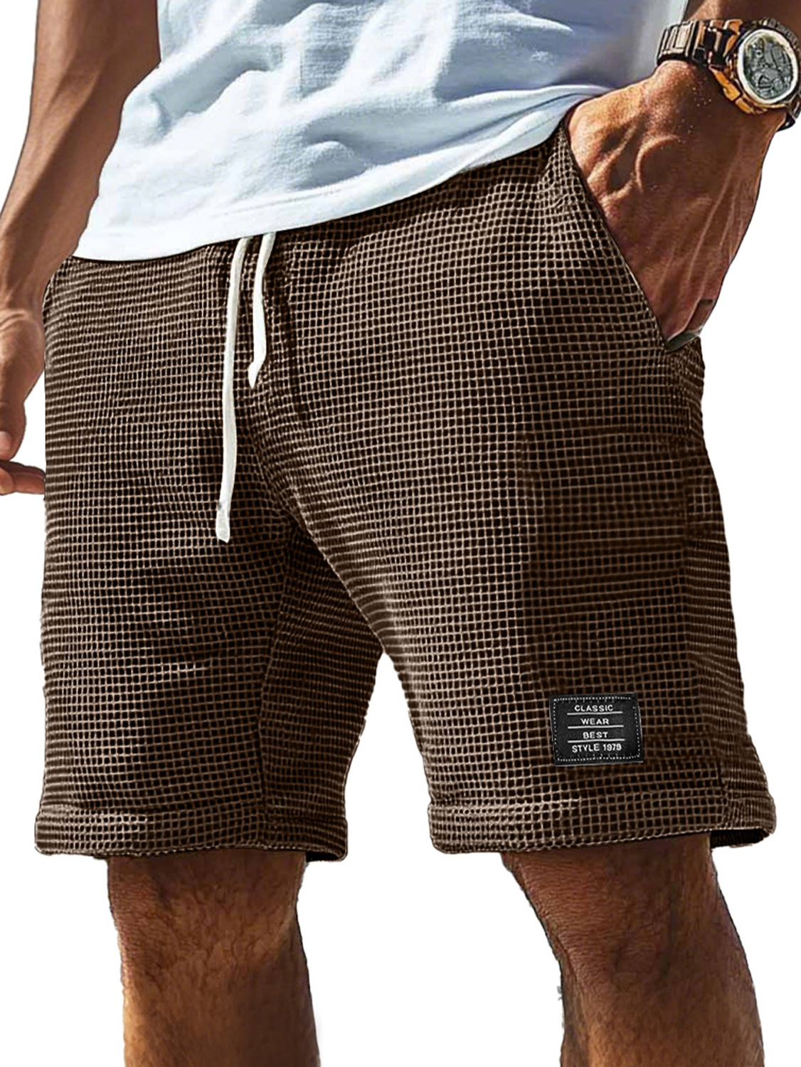 Herren Alltagscord-Waffel bestickte Logo Freizeitshorts-ZierMode