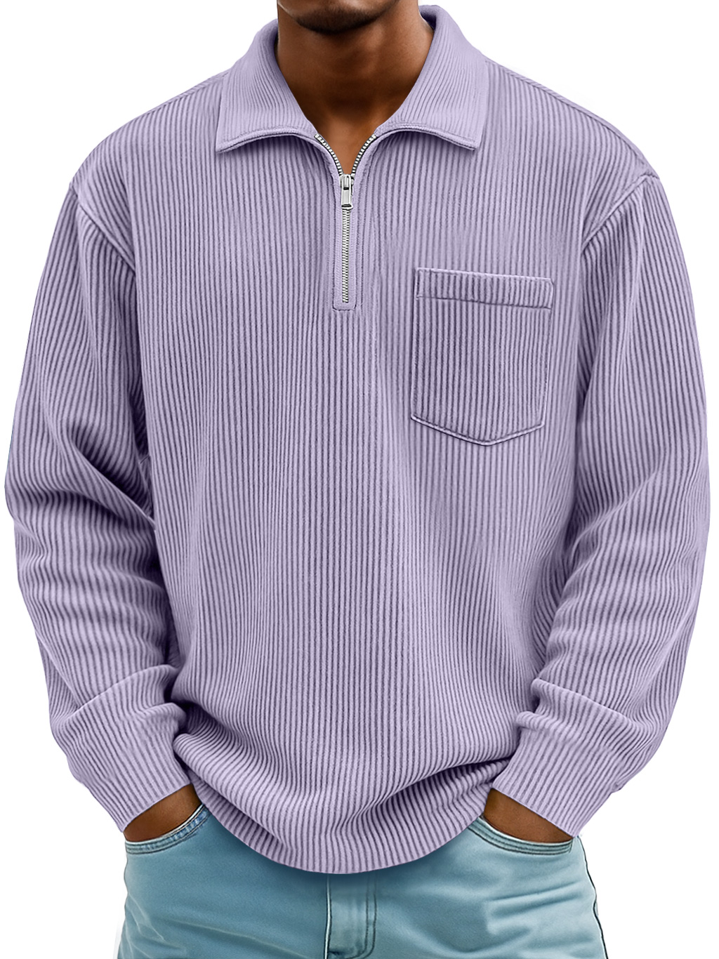 Herren Daily Casual Rippkragen Manhattan Lockere Langarm-Polohemd-deurabatt