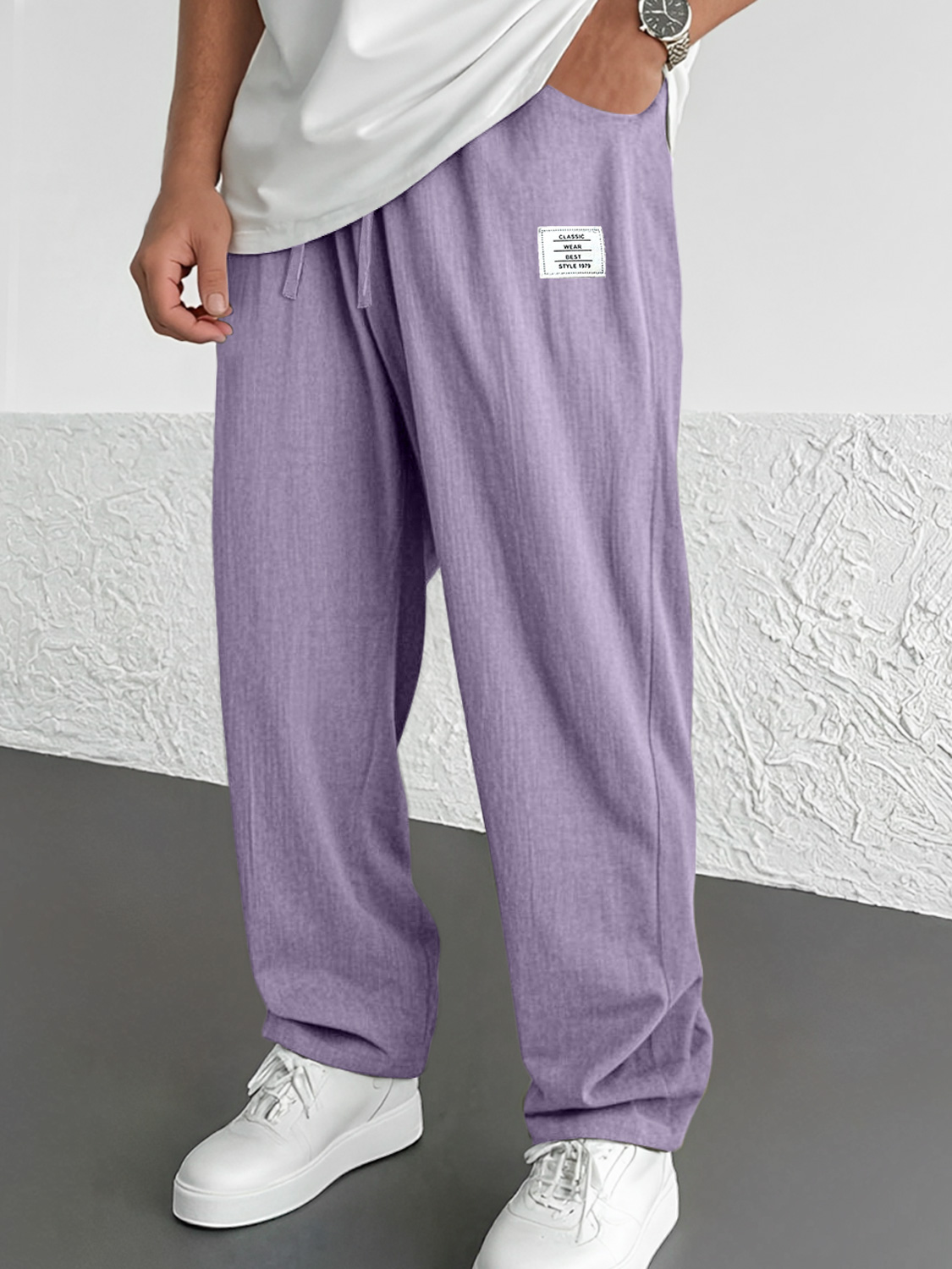 Herren Alltags Freizeit Bestickte Logo Einfarbige Komforthose-deurabatt