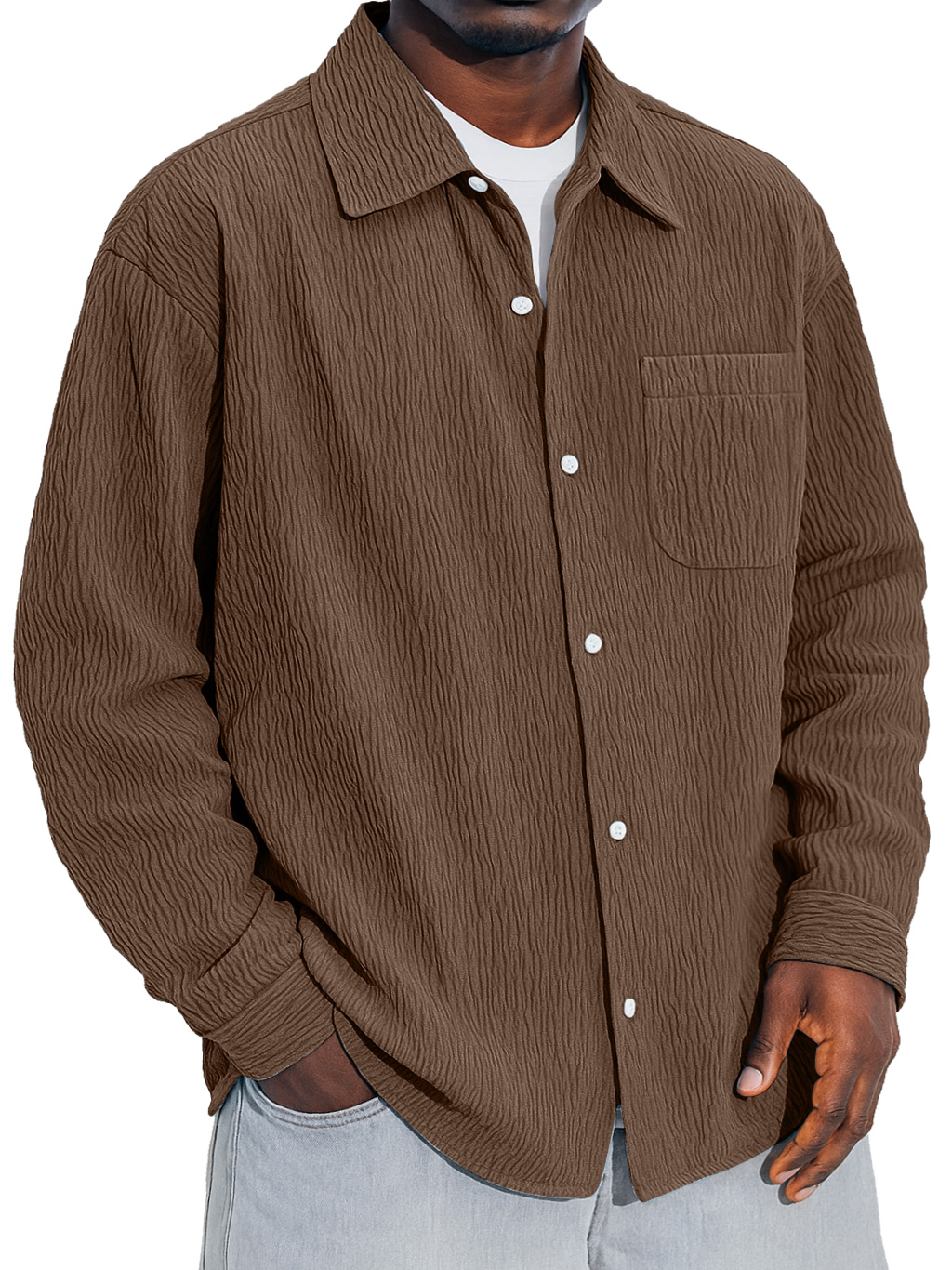 Herren Daily Falten Tasche Freizeit Einfarbig Langarmshirt-deurabatt