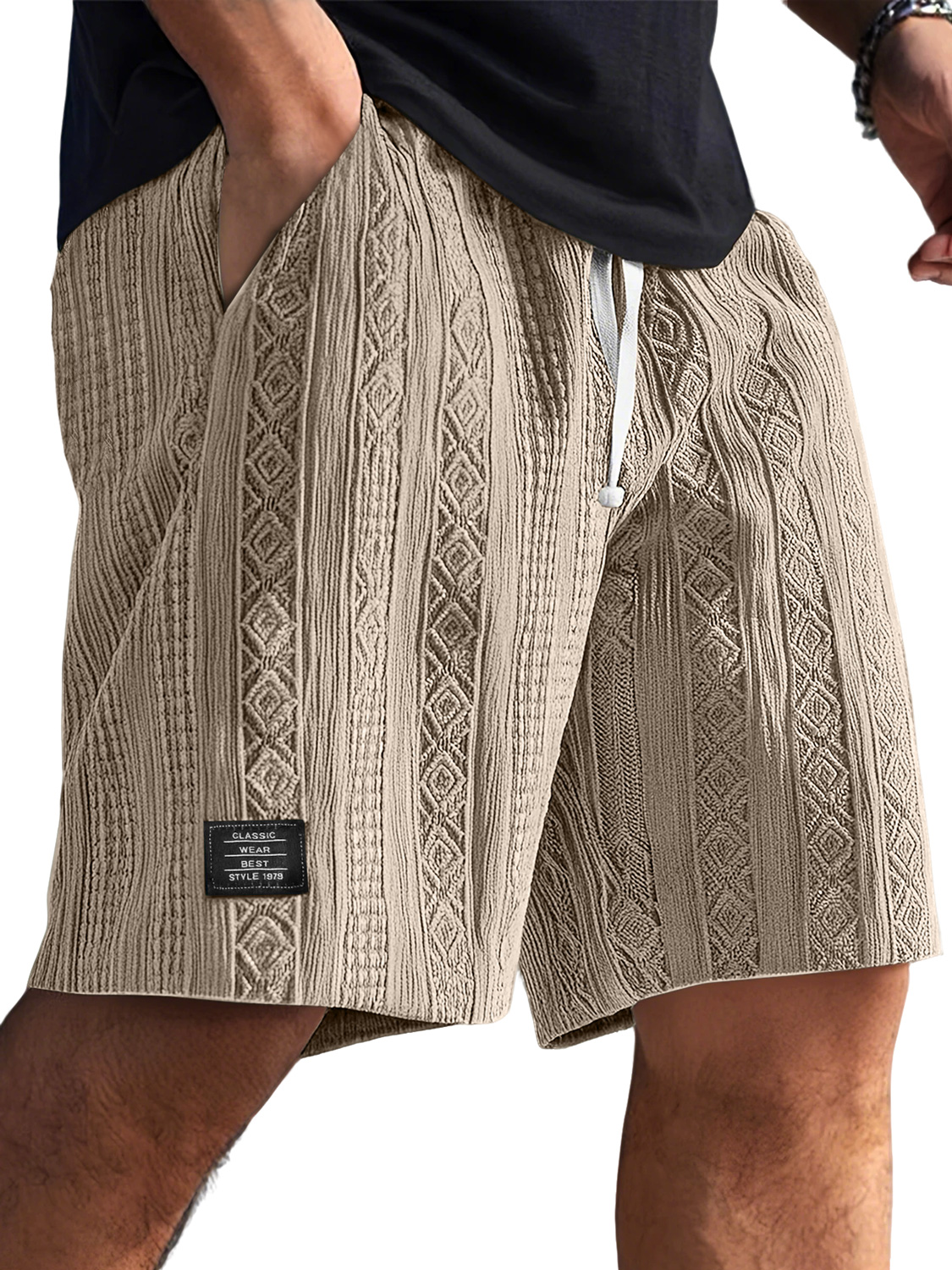 Herren Daily Jacquard Struktur Gesticktes Logo Freizeit Komfort Shorts-ZierMode
