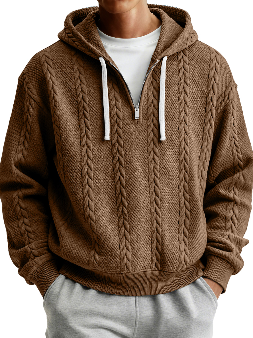 Herren Einfacher Texturierter Lässiger Reißverschluss Kapuzenpullover-deurabatt