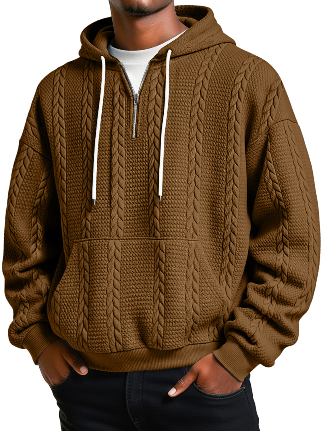 Herren Jacquard-Textur Freizeit Reißverschluss Kapuzenpullover locker-deurabatt
