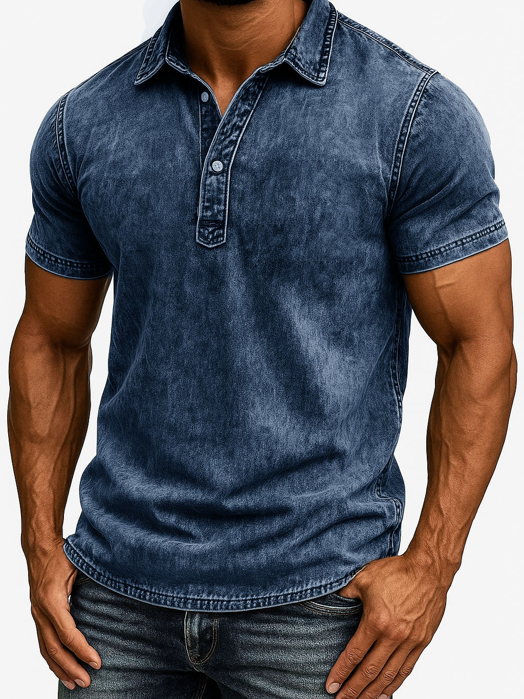 Herrenmode Outdoor Retro Abgenutztes Gewebe Kurzarm Polohemd-deurabatt