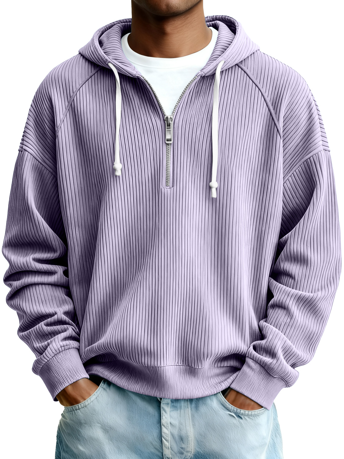 Herren Einfaches Rippstrick Reißverschluss Kapuzen Sweatshirt-deurabatt