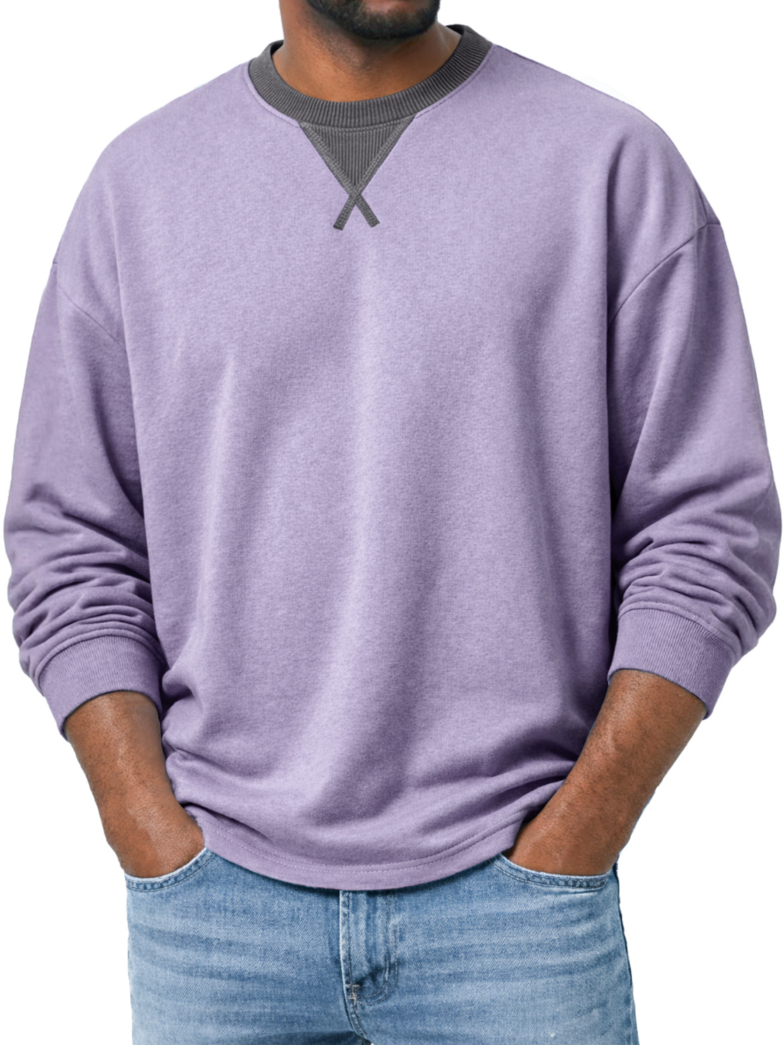 Herren Rundhals Langarm-T-Shirt mit einem Überkreuzdesign, lässig und bequem-deurabatt