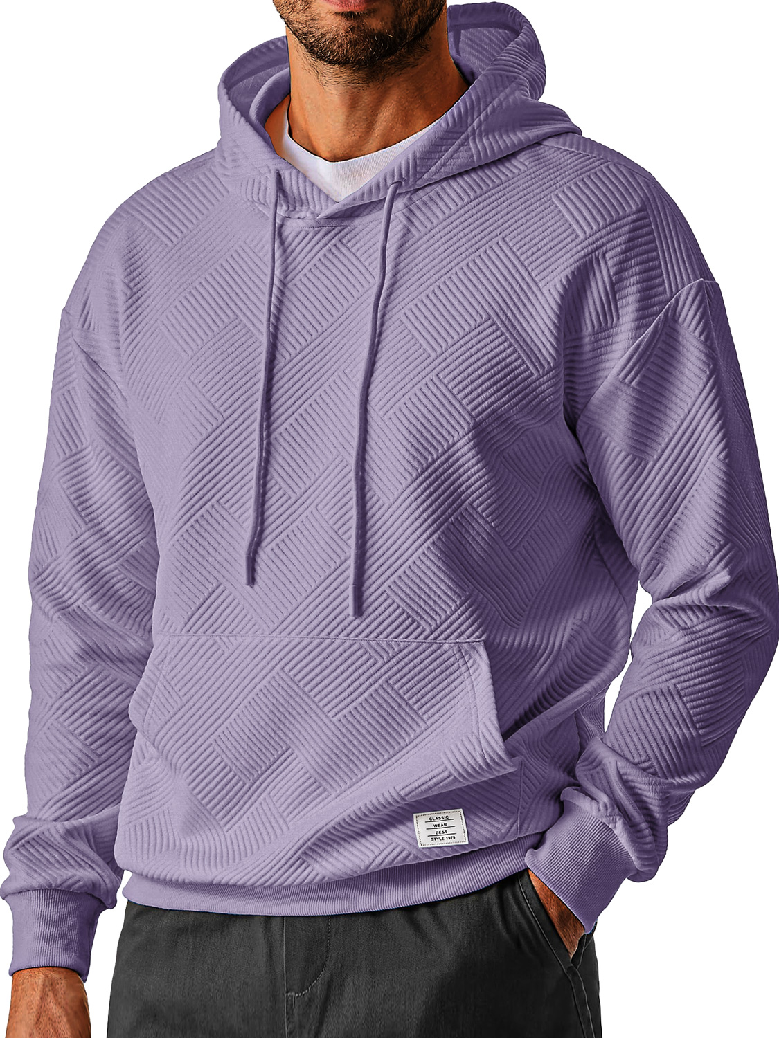 Herren Alltags Einfach Texturiertes Besticktes Logo Kapuzenpullover mit langen Ärmeln-deurabatt