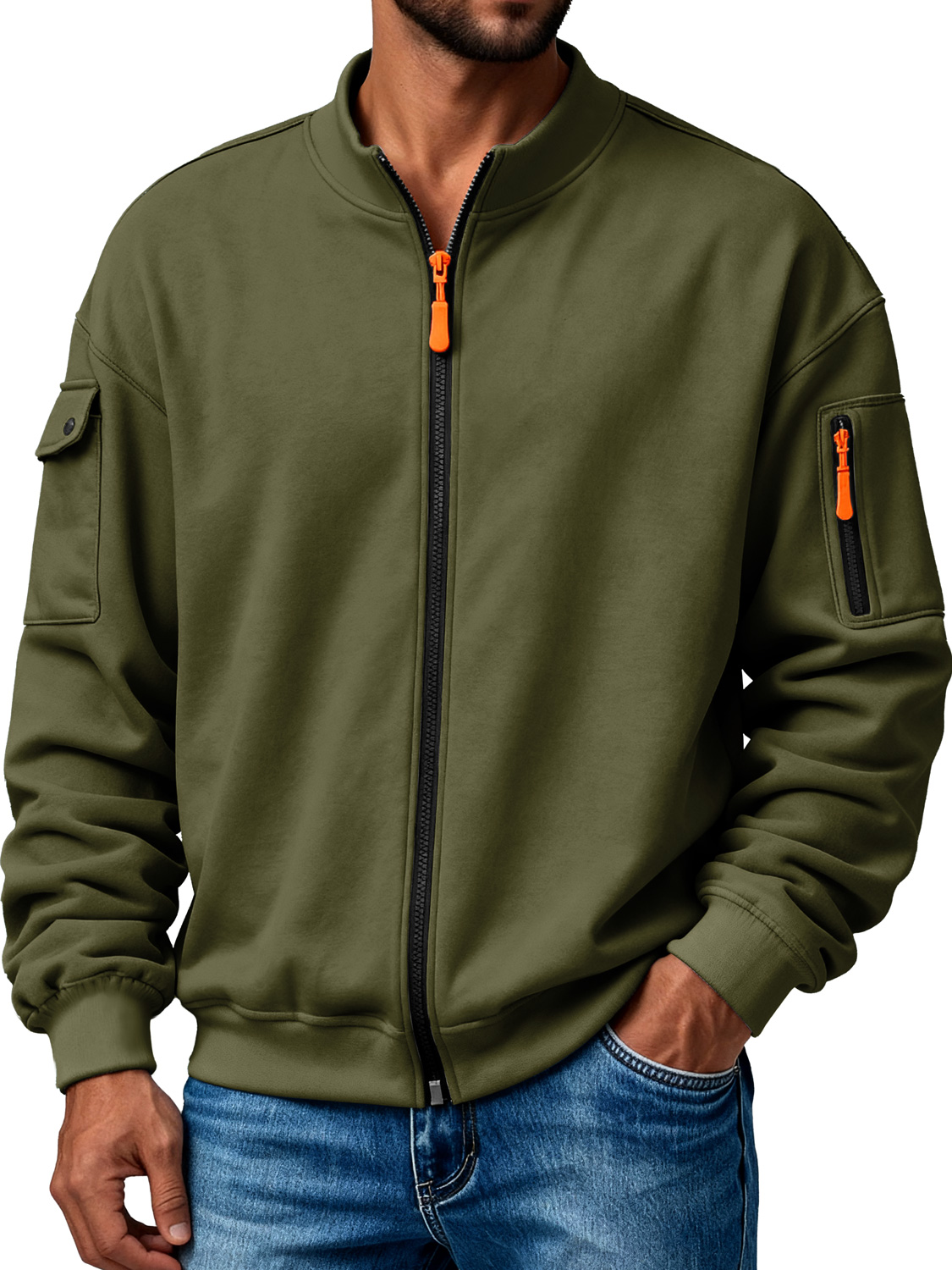 Herren Mehrfachtaschen Stehkragen Reißverschluss Freizeitjacke-deurabatt