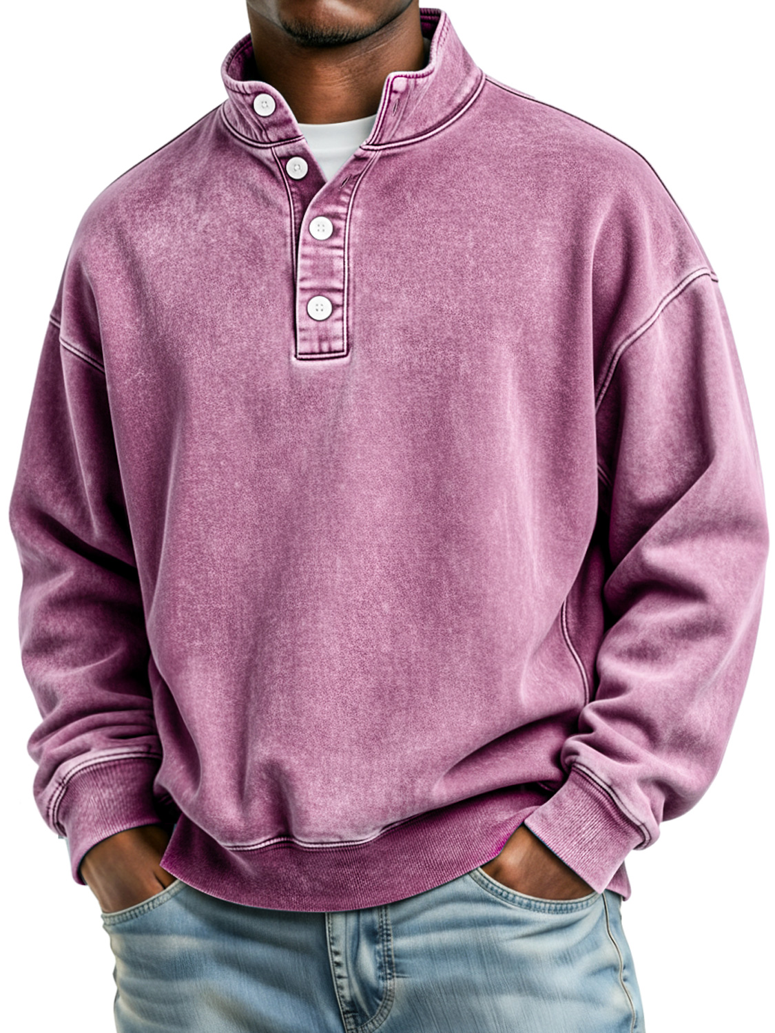 Herren Retro Stehkragen Knopf Lässiger Lockere Sweatshirt-deurabatt