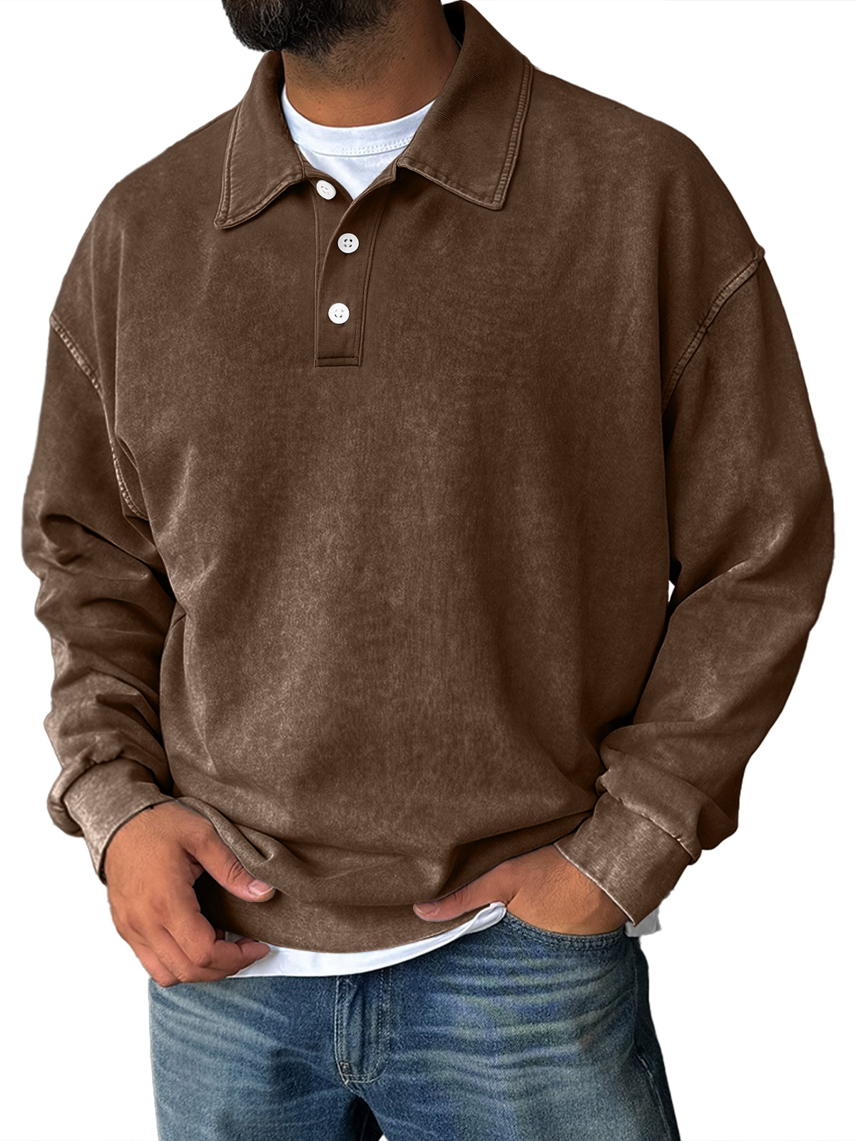 Herren Retro Alltagskragen Button-Down Bequemer Sweatshirt-deurabatt