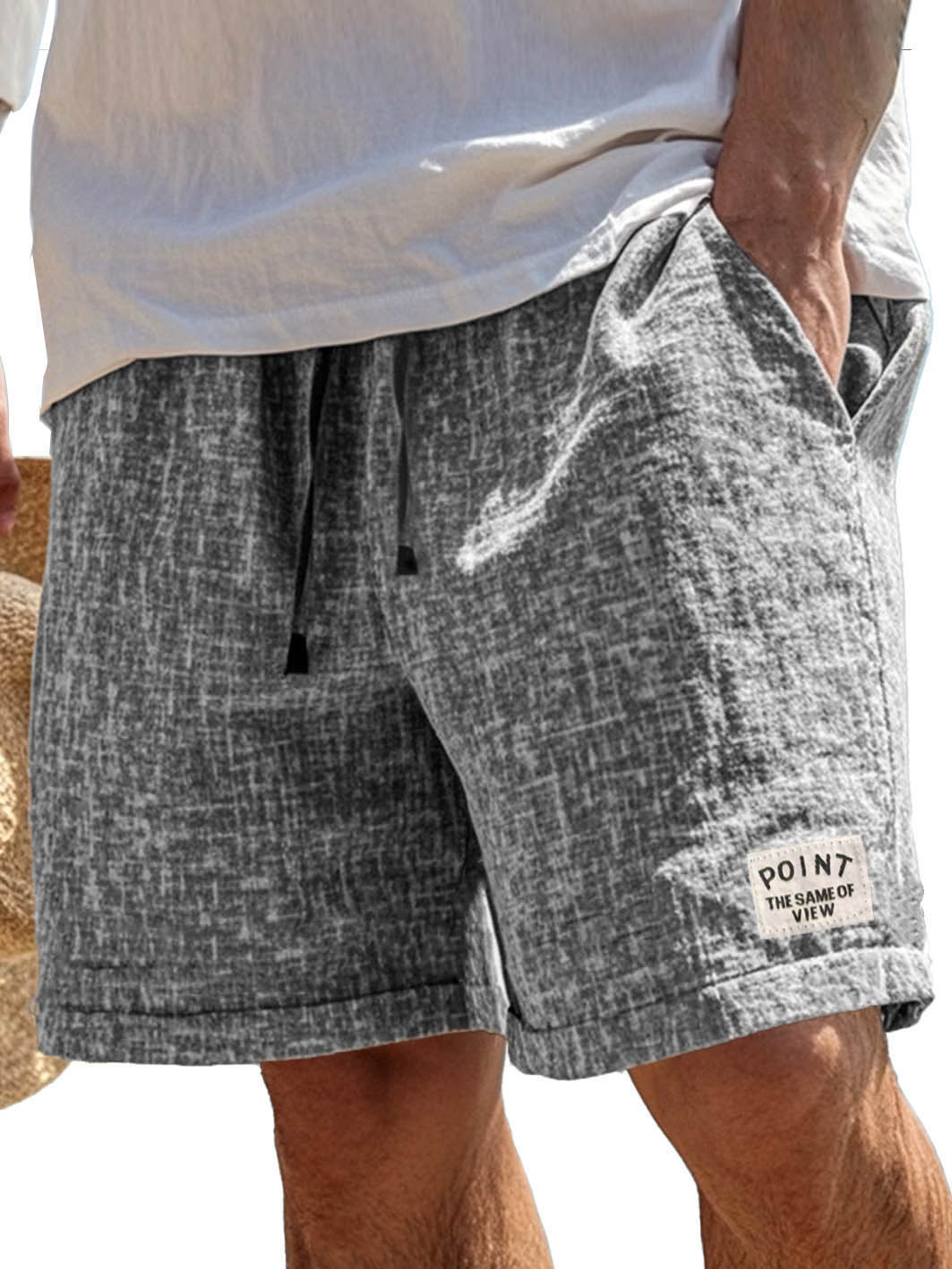 Herrenmode Freizeit Shorts aus Hanfstoff mit besticktem Logo auf der Tasche-ZierMode