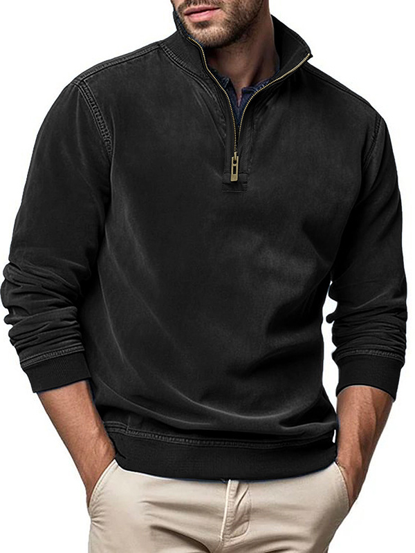 Modisches Poloshirt mit langen Ärmeln und Reißverschluss und Stehkragen für Herren-deurabatt