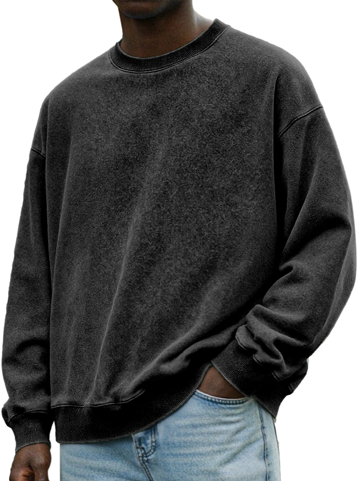 Herren Vintage Distressed Rundhals Langarmpullover-deurabatt
