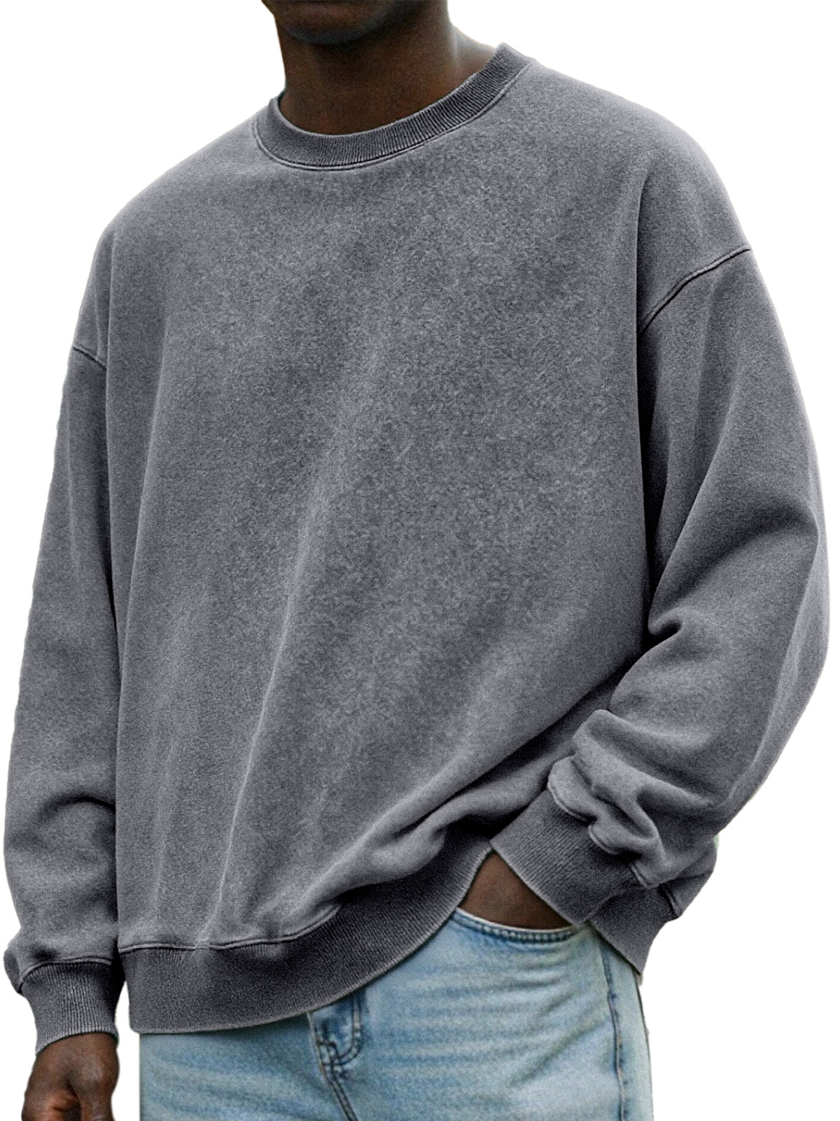Herren Vintage Distressed Rundhals Langarmpullover-deurabatt