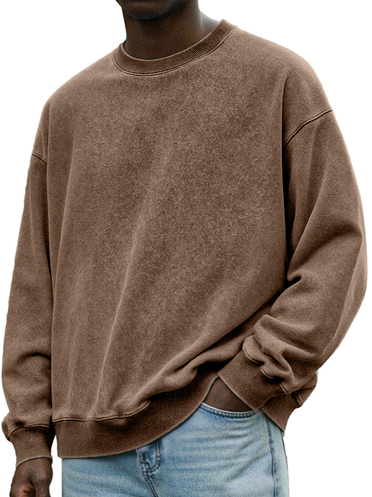 Herren Vintage Distressed Rundhals Langarmpullover-deurabatt