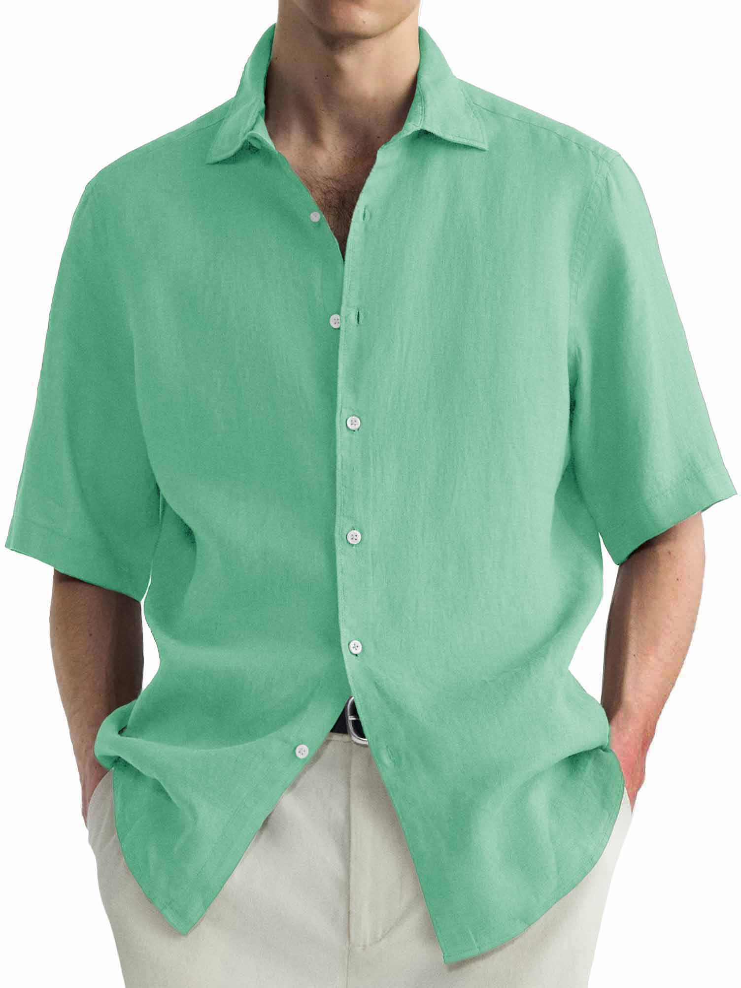 Herren Baumwolle Hawaiian Sommer Bequem Lässig Grundlegend Einfarbig Kurzarmhemd-deurabatt