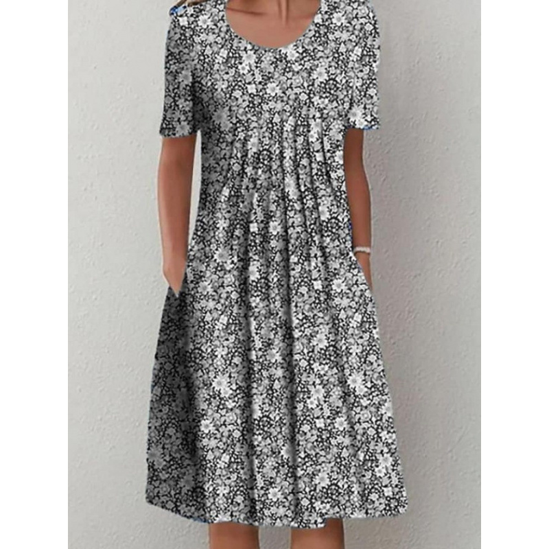 Women's Round Neck Short Sleeve Floral Print Dress