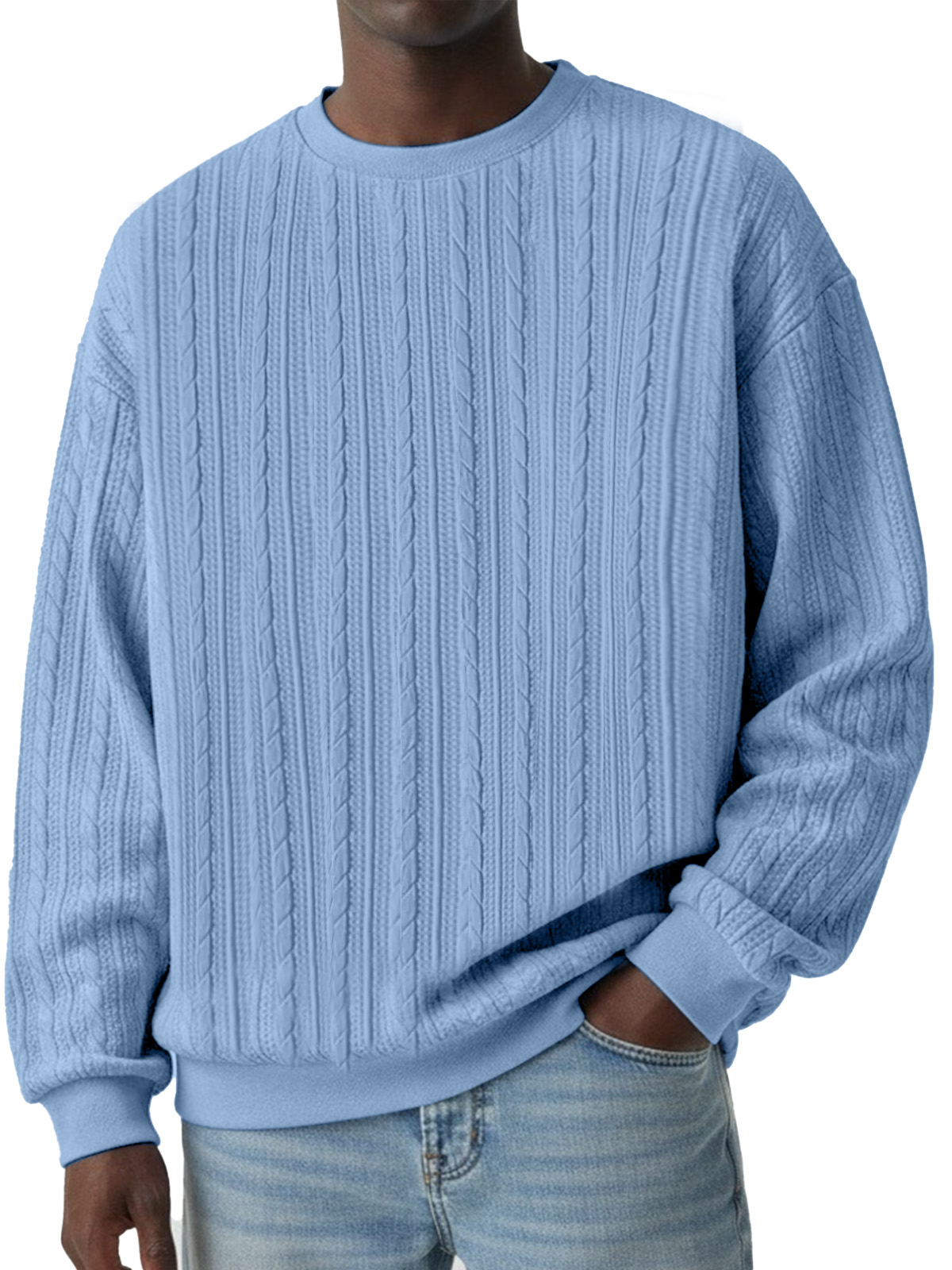 Winterliche lässige Sweatshirt mit gedrehtem Textur und Rundhalsausschnitt, langärmlig-deurabatt