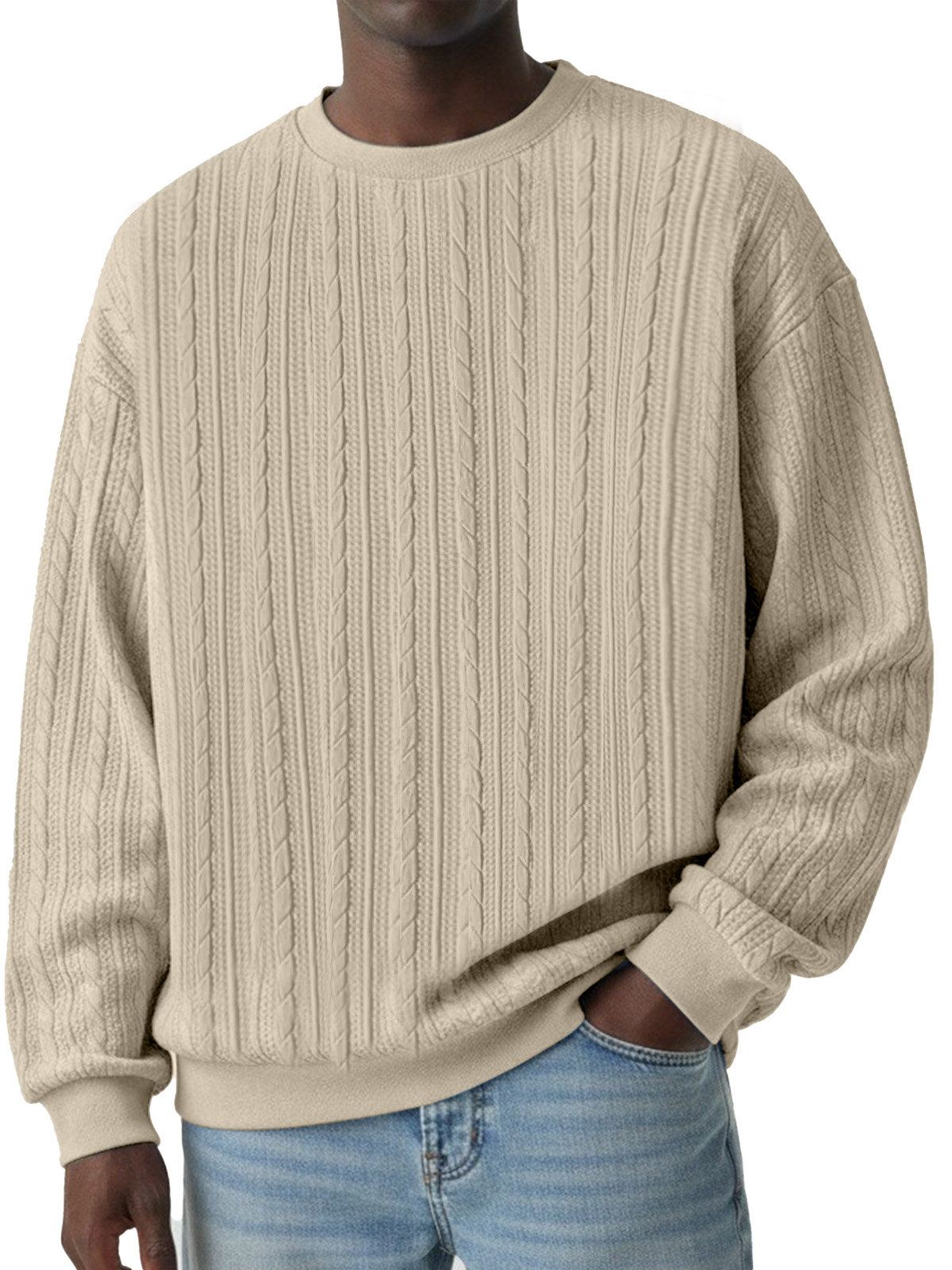 Winterliche lässige Sweatshirt mit gedrehtem Textur und Rundhalsausschnitt, langärmlig-deurabatt