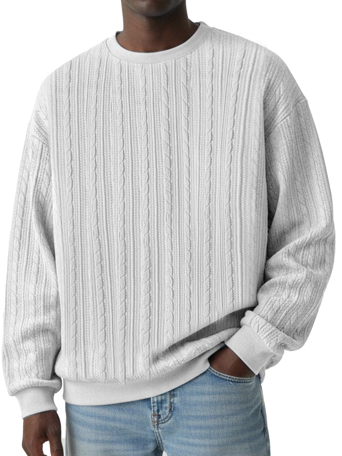 Winterliche lässige Sweatshirt mit gedrehtem Textur und Rundhalsausschnitt, langärmlig-deurabatt