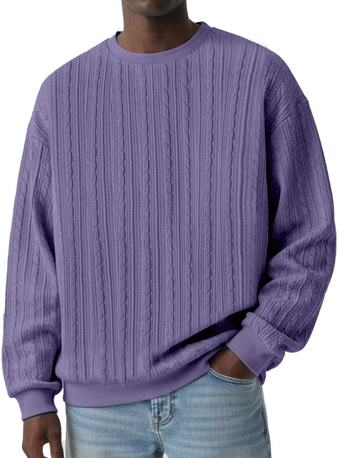 Winterliche lässige Sweatshirt mit gedrehtem Textur und Rundhalsausschnitt, langärmlig-deurabatt