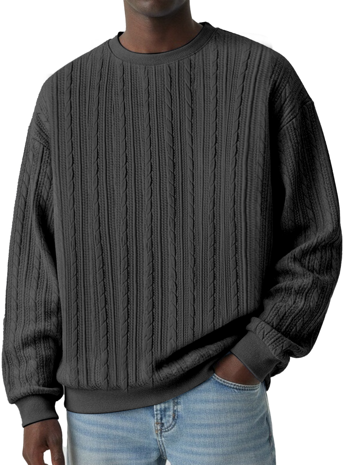Winterliche lässige Sweatshirt mit gedrehtem Textur und Rundhalsausschnitt, langärmlig-deurabatt