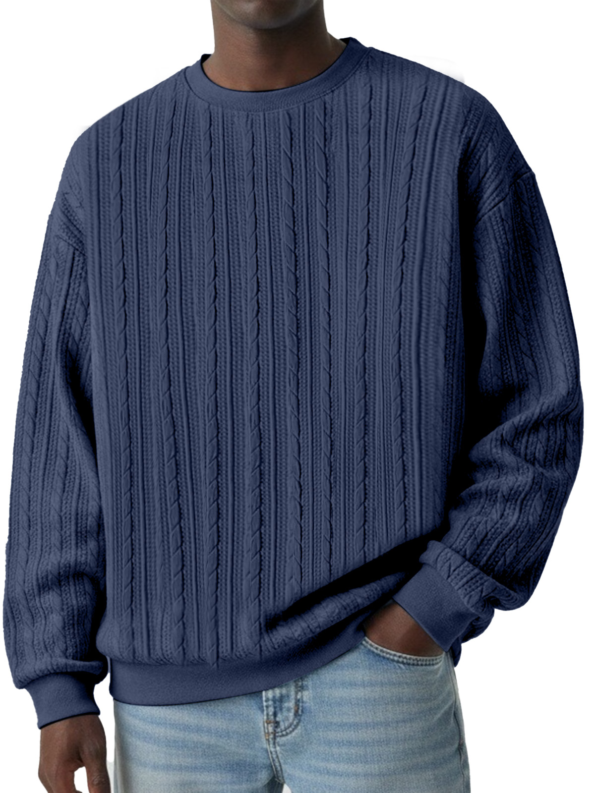 Winterliche lässige Sweatshirt mit gedrehtem Textur und Rundhalsausschnitt, langärmlig-deurabatt