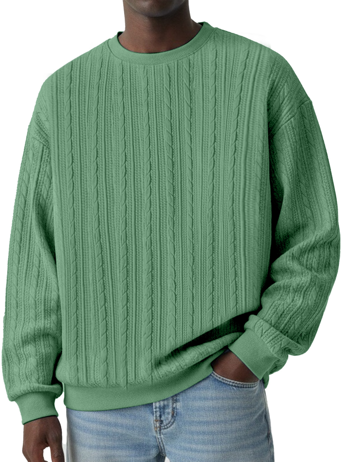Winterliche lässige Sweatshirt mit gedrehtem Textur und Rundhalsausschnitt, langärmlig-deurabatt