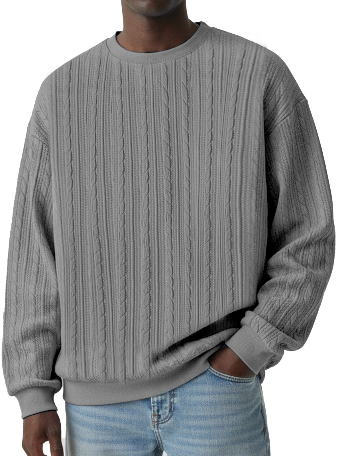 Winterliche lässige Sweatshirt mit gedrehtem Textur und Rundhalsausschnitt, langärmlig-deurabatt