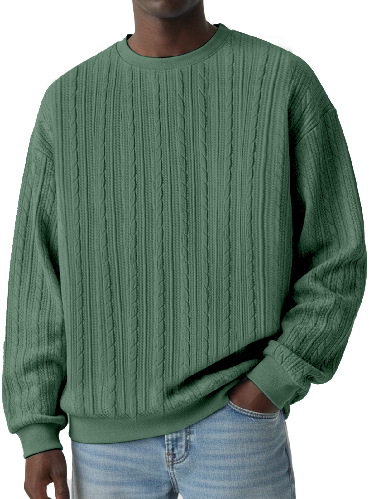 Winterliche lässige Sweatshirt mit gedrehtem Textur und Rundhalsausschnitt, langärmlig-deurabatt
