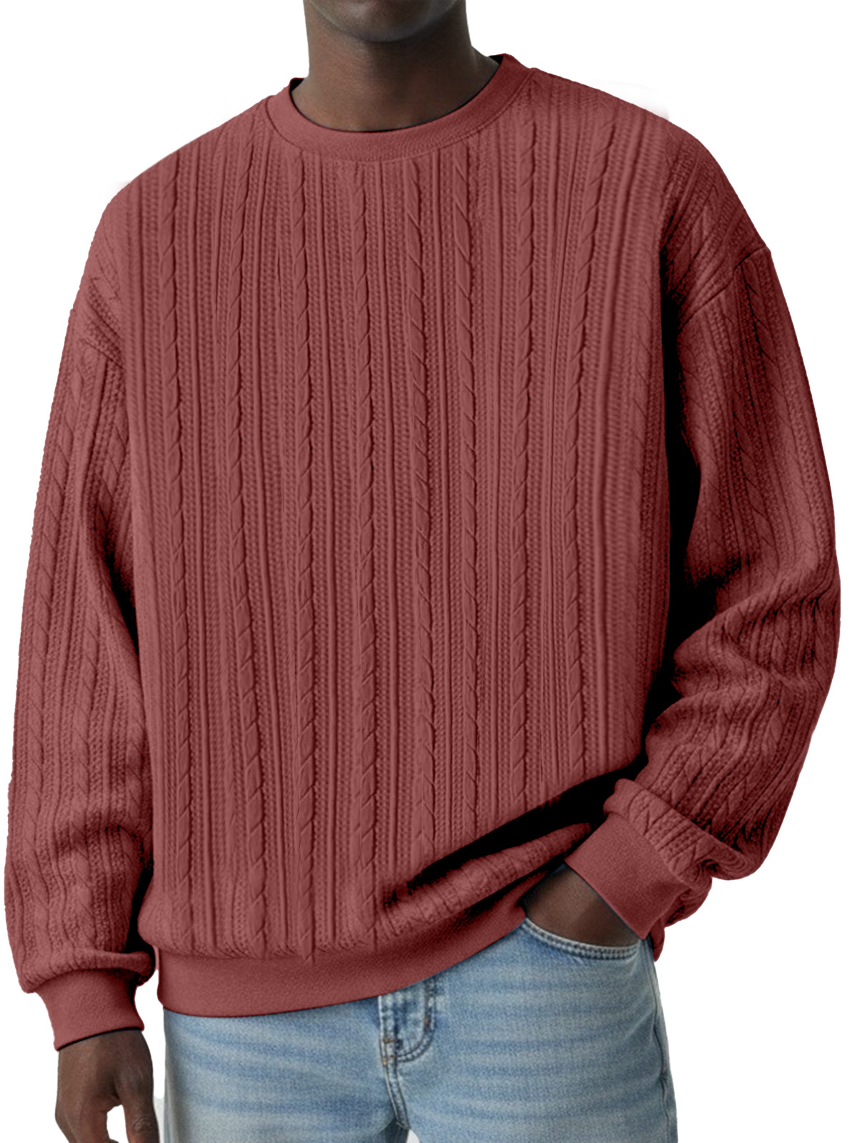 Winterliche lässige Sweatshirt mit gedrehtem Textur und Rundhalsausschnitt, langärmlig-deurabatt