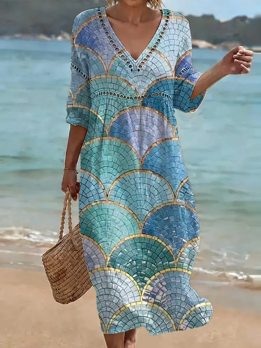 Damen-Baumwollkleid, einfarbig, Retro-Stil, lässig, elegant, für den Urlaub