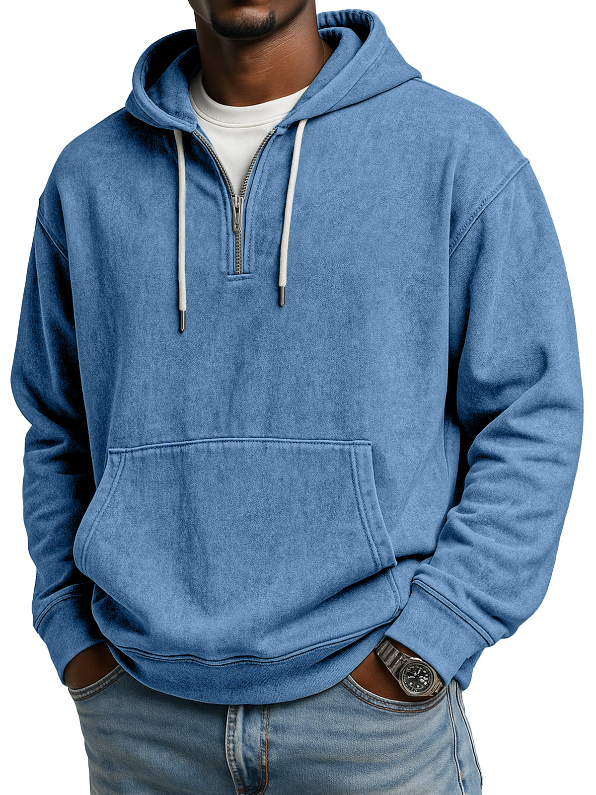 Herren Retro Freizeit Reißverschluss Kapuzenlangarm-Sweatshirt-deurabatt