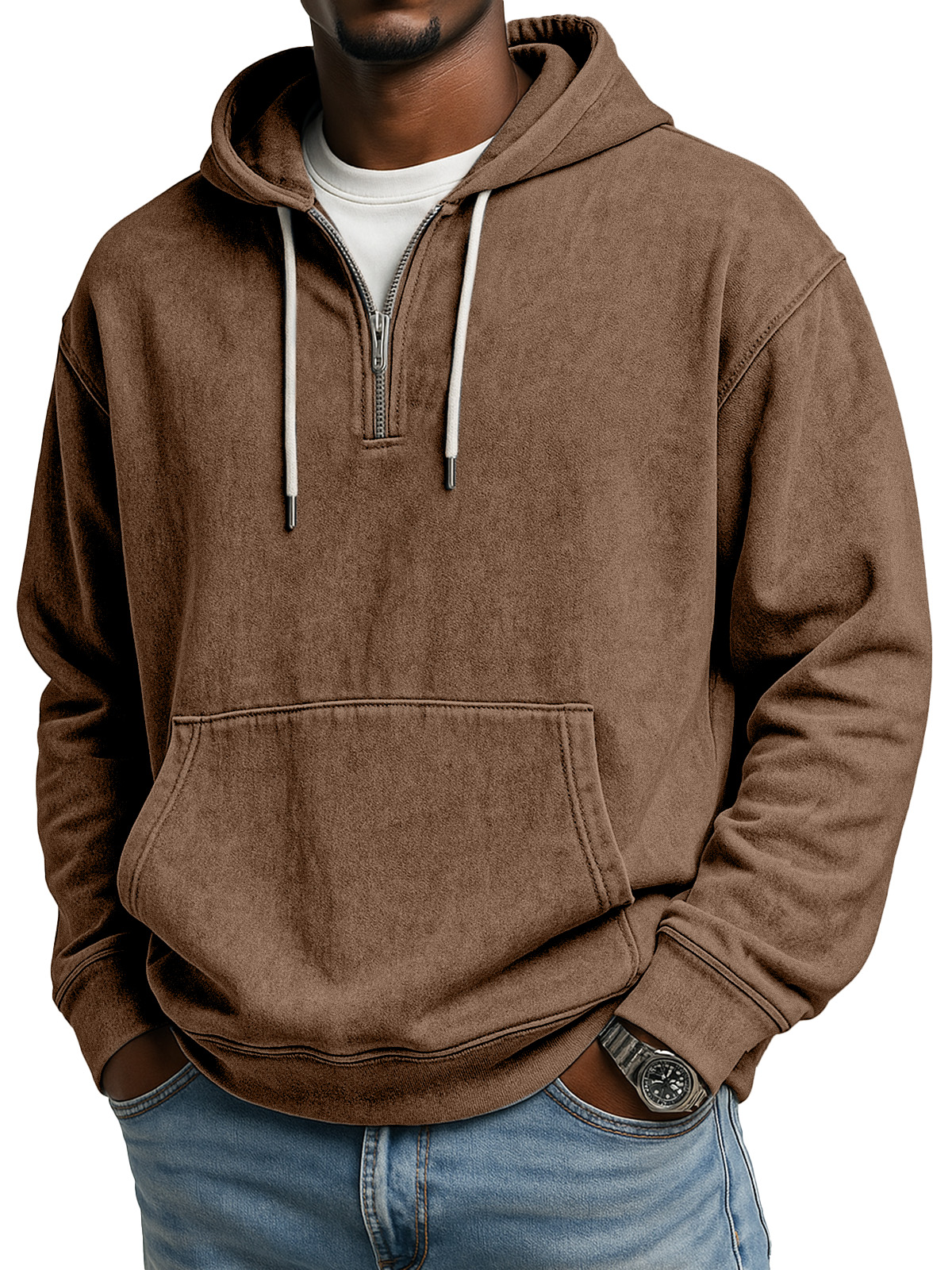 Herren Retro Freizeit Reißverschluss Kapuzenlangarm-Sweatshirt-deurabatt