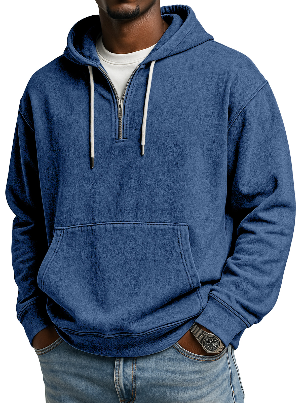 Herren Retro Freizeit Reißverschluss Kapuzenlangarm-Sweatshirt-deurabatt