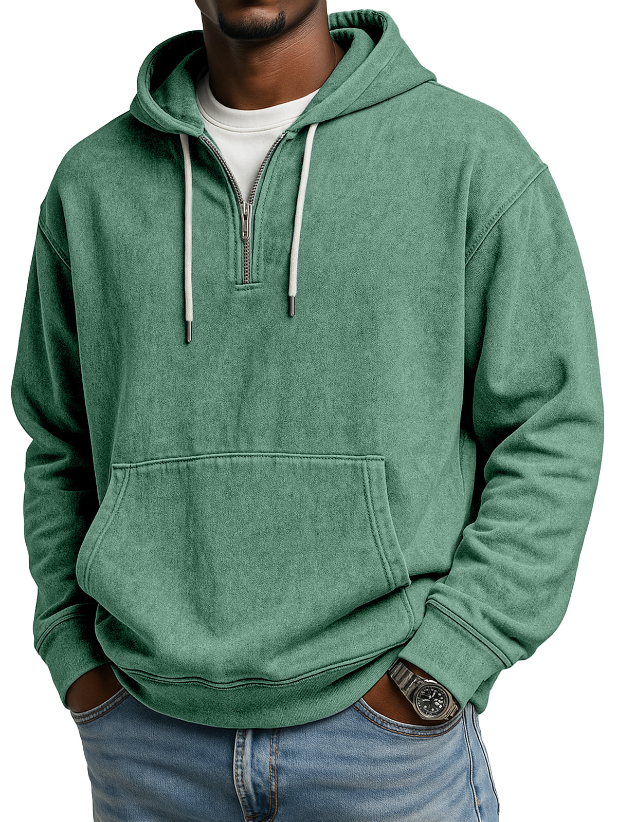 Herren Retro Freizeit Reißverschluss Kapuzenlangarm-Sweatshirt-deurabatt