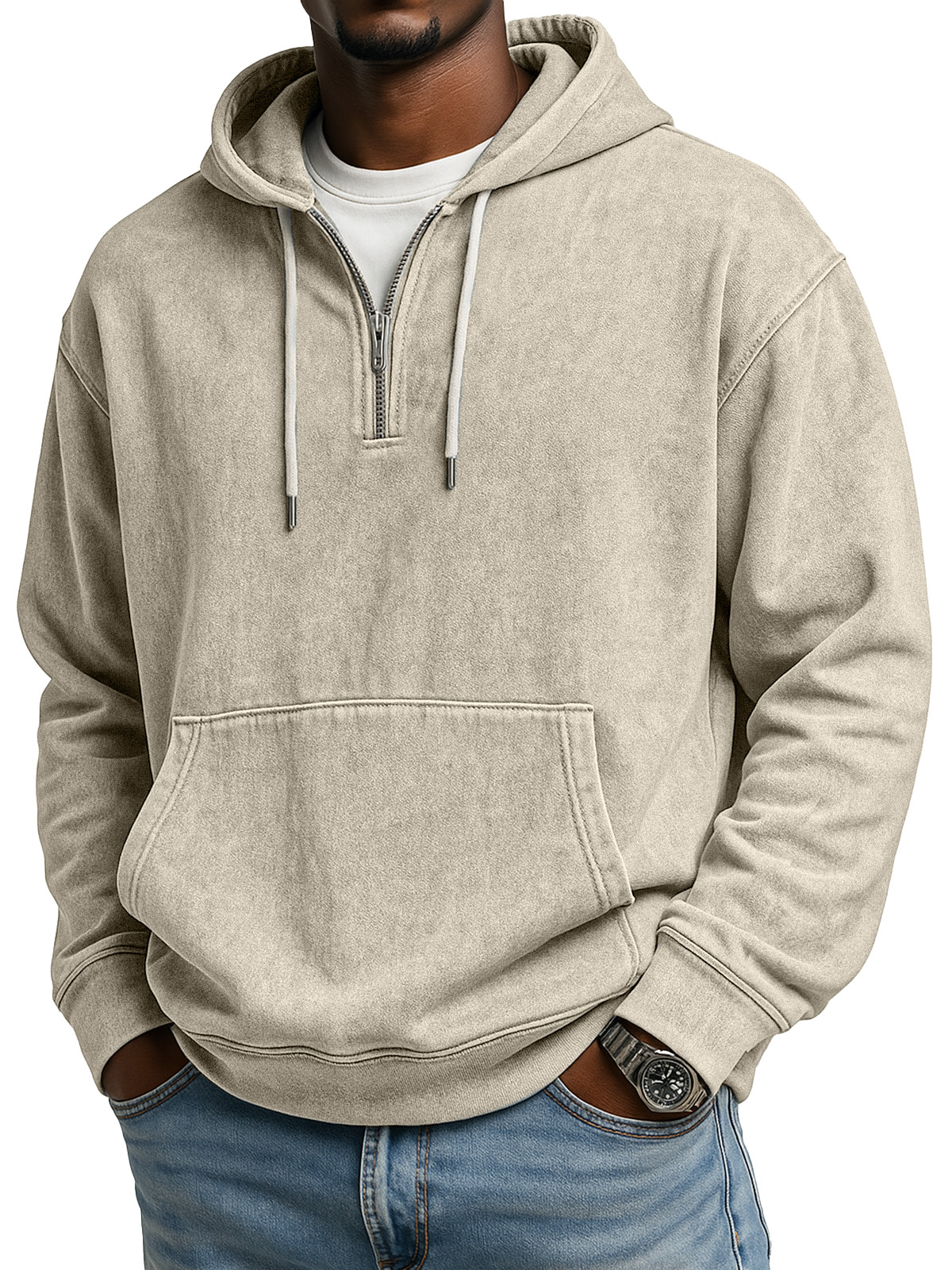 Herren Retro Freizeit Reißverschluss Kapuzenlangarm-Sweatshirt-deurabatt