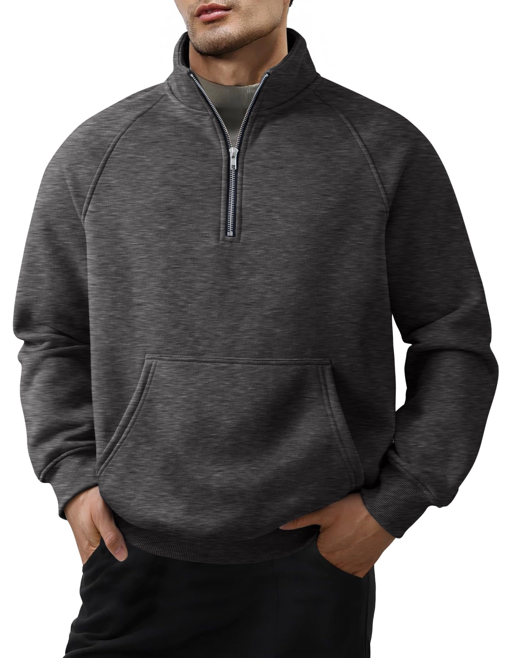 Herren Quarter Zip Freizeit Fleece Baumwolle Pullover Sweatshirt-deurabatt