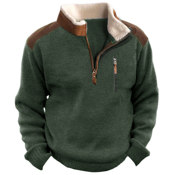 Herren Strick Sweatshirt Retro Outdoor 1/4 Kragen 1/4 Reißverschluss Taktisches Strick Pullover Sweatshirt-ZierMode