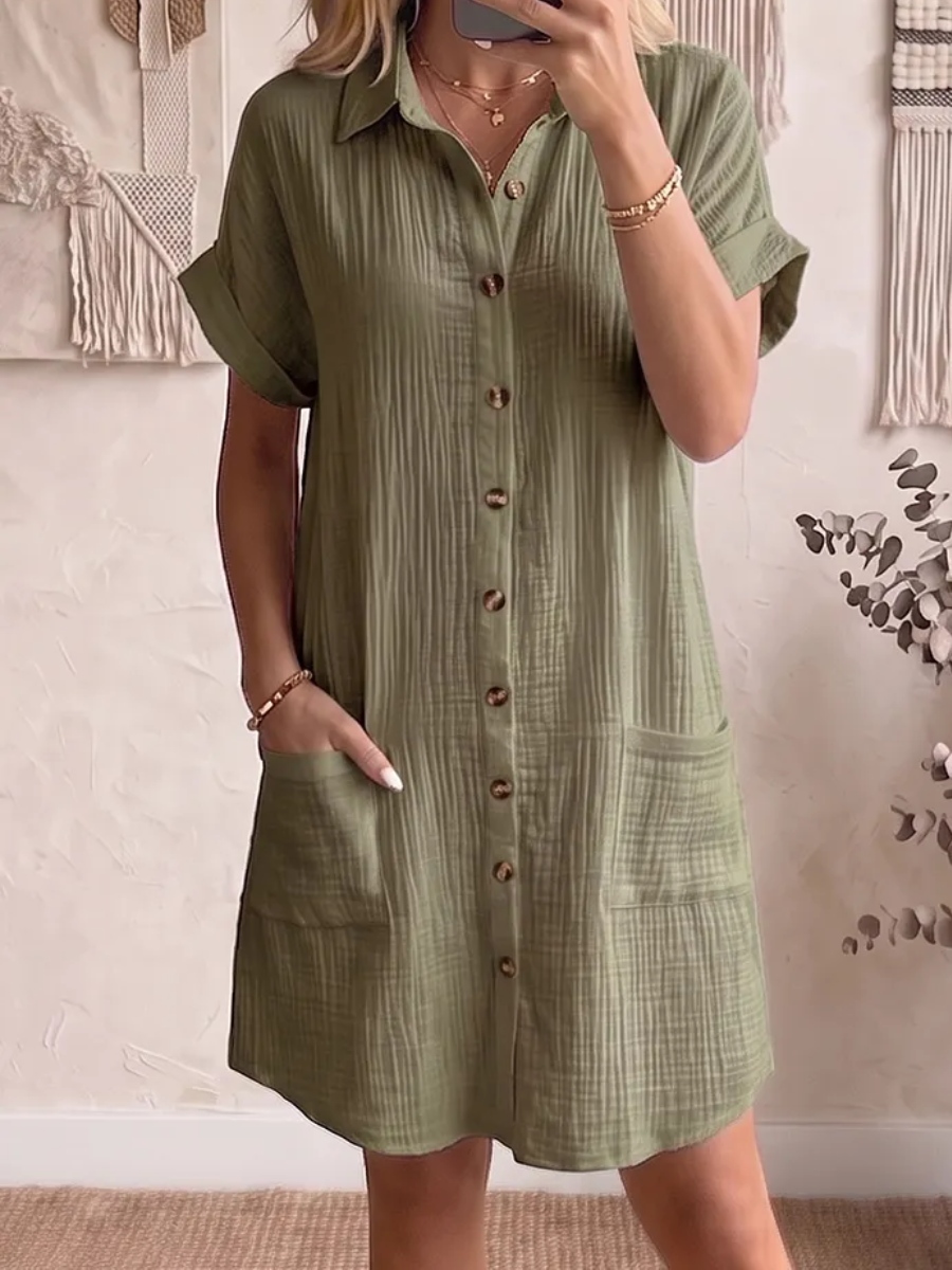 NEW ARRIVALS🔥 Women's Cozy Lapel Button-front Cotton-linen Dress
