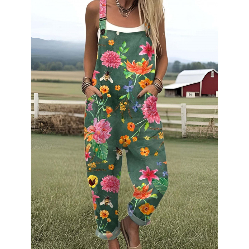 Bedruckter lockerer Overall | Damen Casual Ärmelloser Jumpsuit