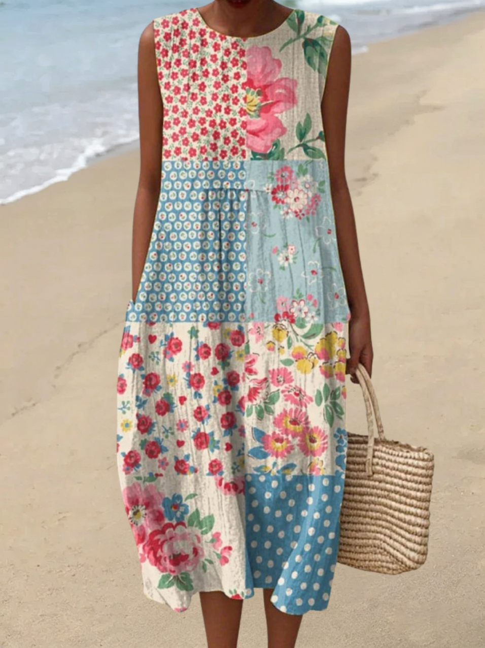 Ärmelloses Damen-Freizeitkleid aus Baumwolle mit Print