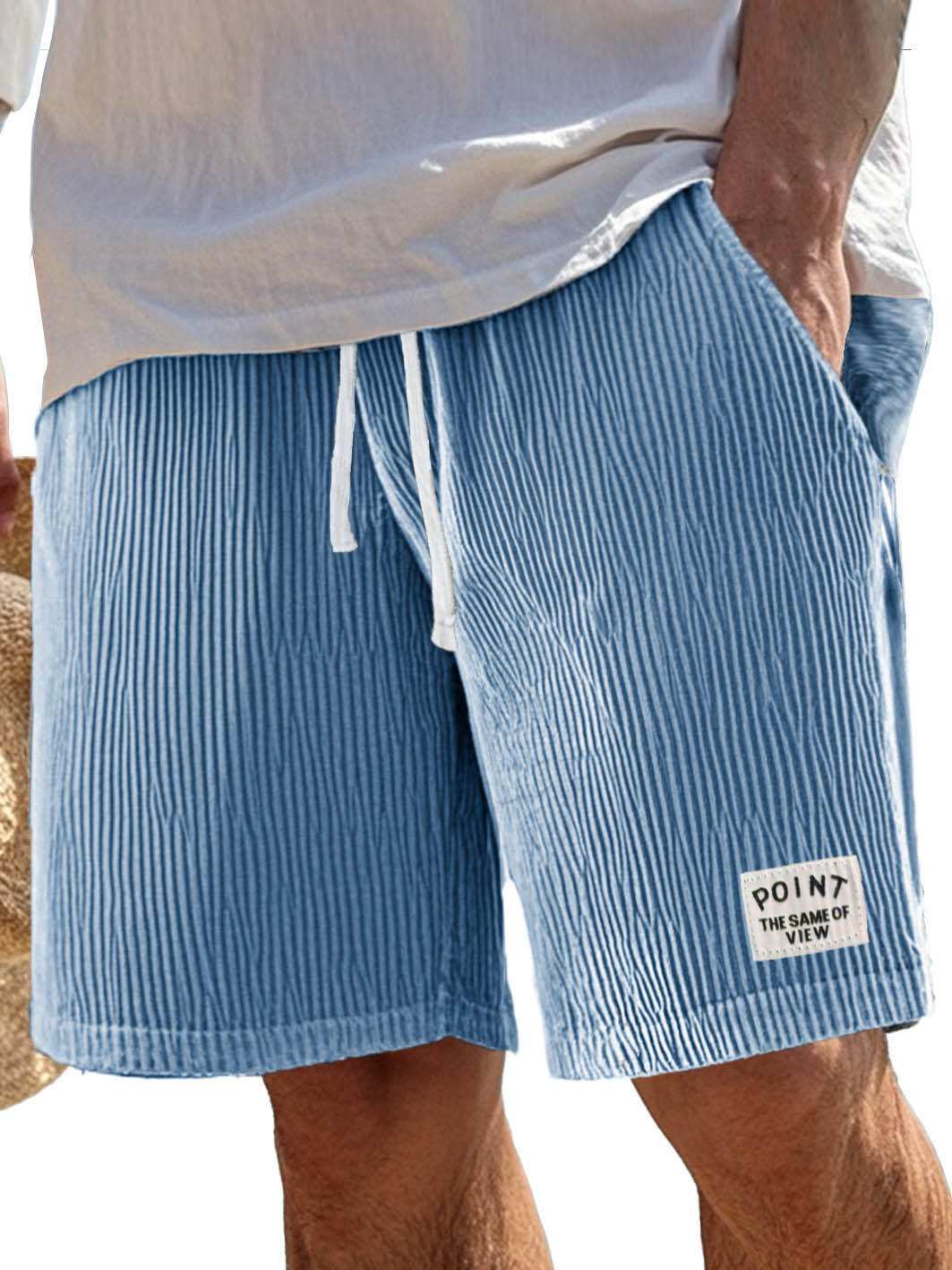 Herrenmode Freizeit Shorts aus geripptem Stoff mit Taschen und gesticktem Logo-ZierMode