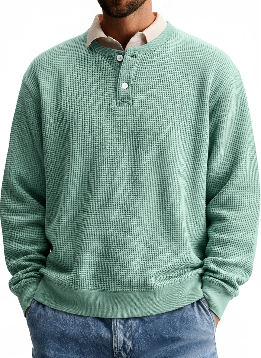 Herren Einfaches Waffel Freizeit Langarm Henley Shirt-deurabatt
