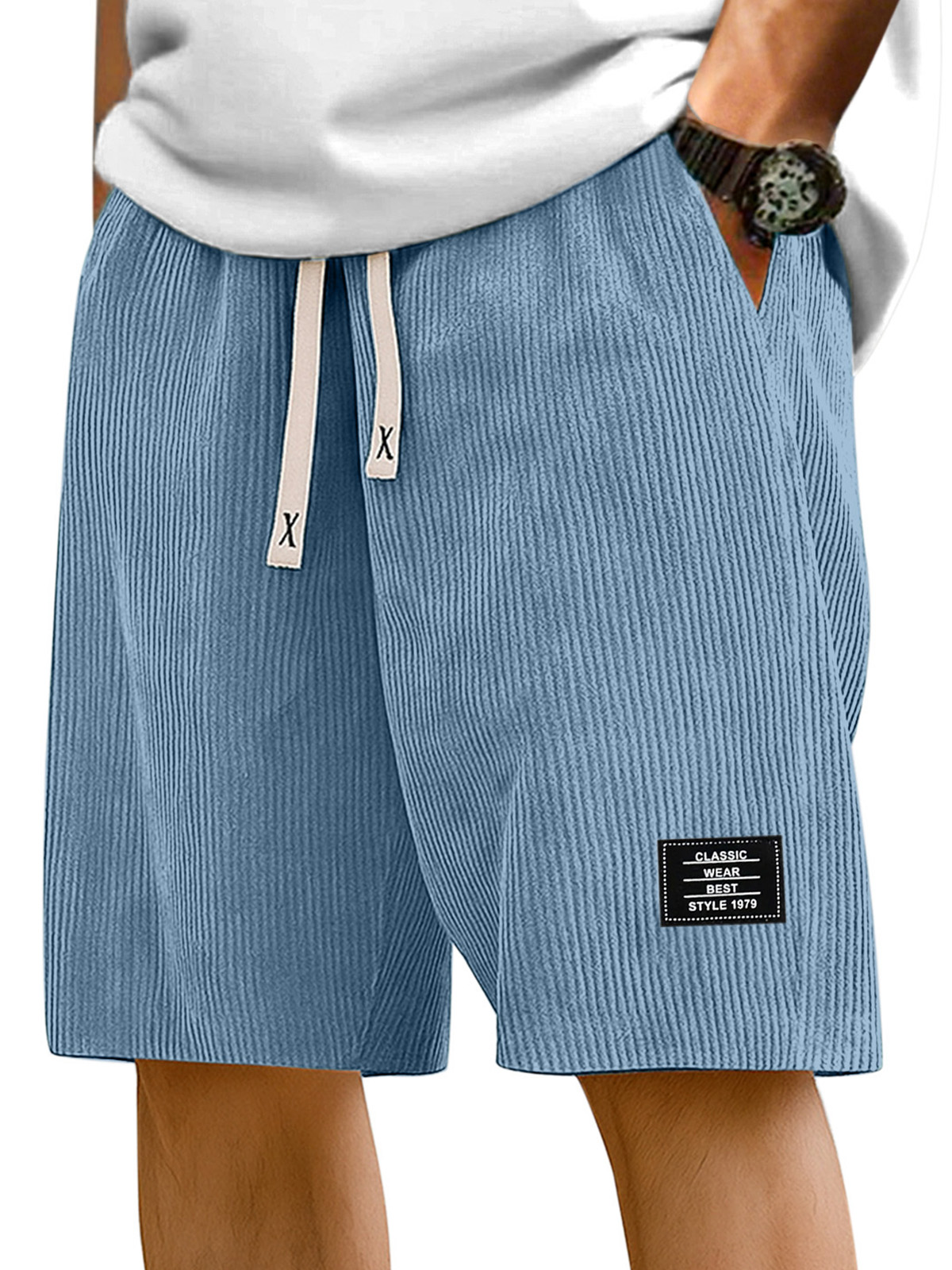 Herren Einfache Einfarbige Pit Stripe Logo Freizeitshorts