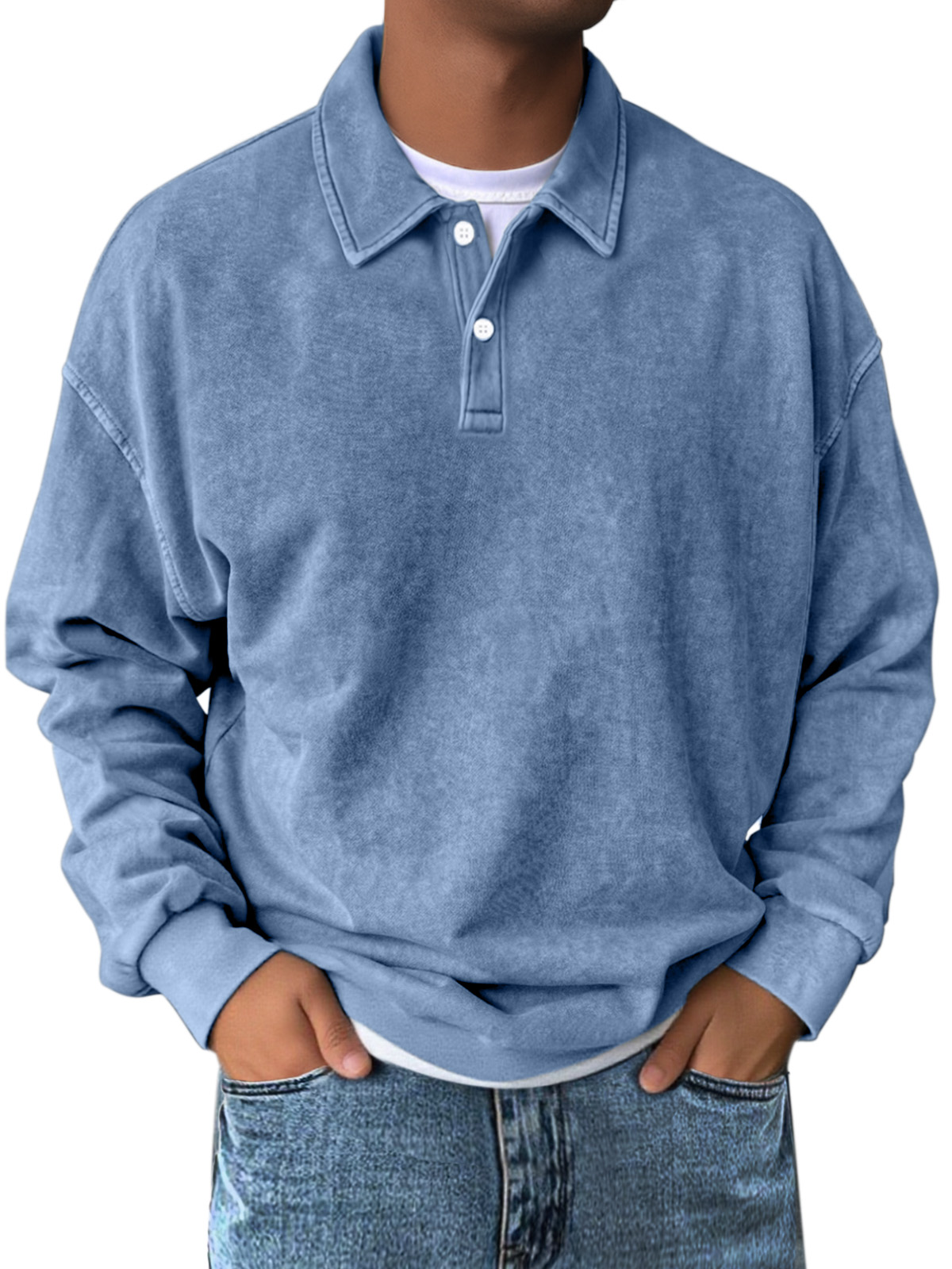 Herren Retro Einfach Einfarbig Revers Knopf Langarm Sweatshirt-deurabatt