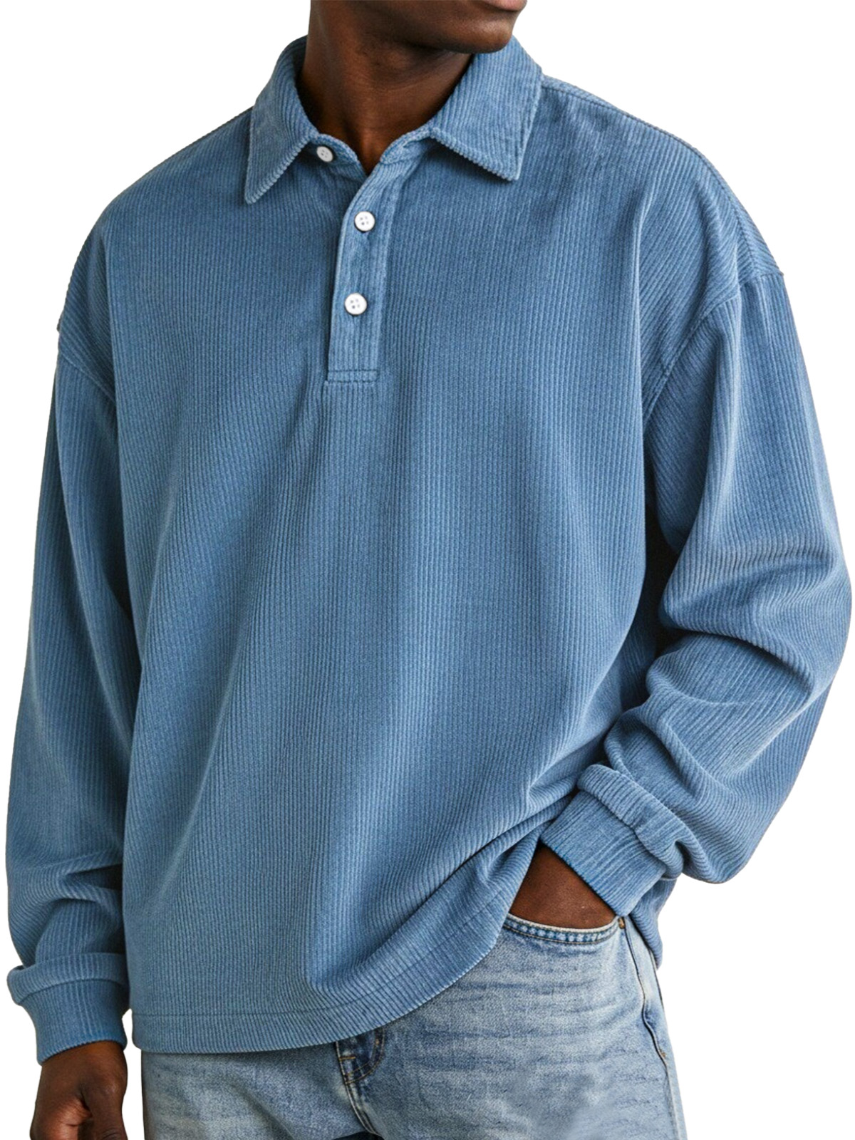 Herren Vintage Corduroy Revers Langarm POLO Hemd-deurabatt