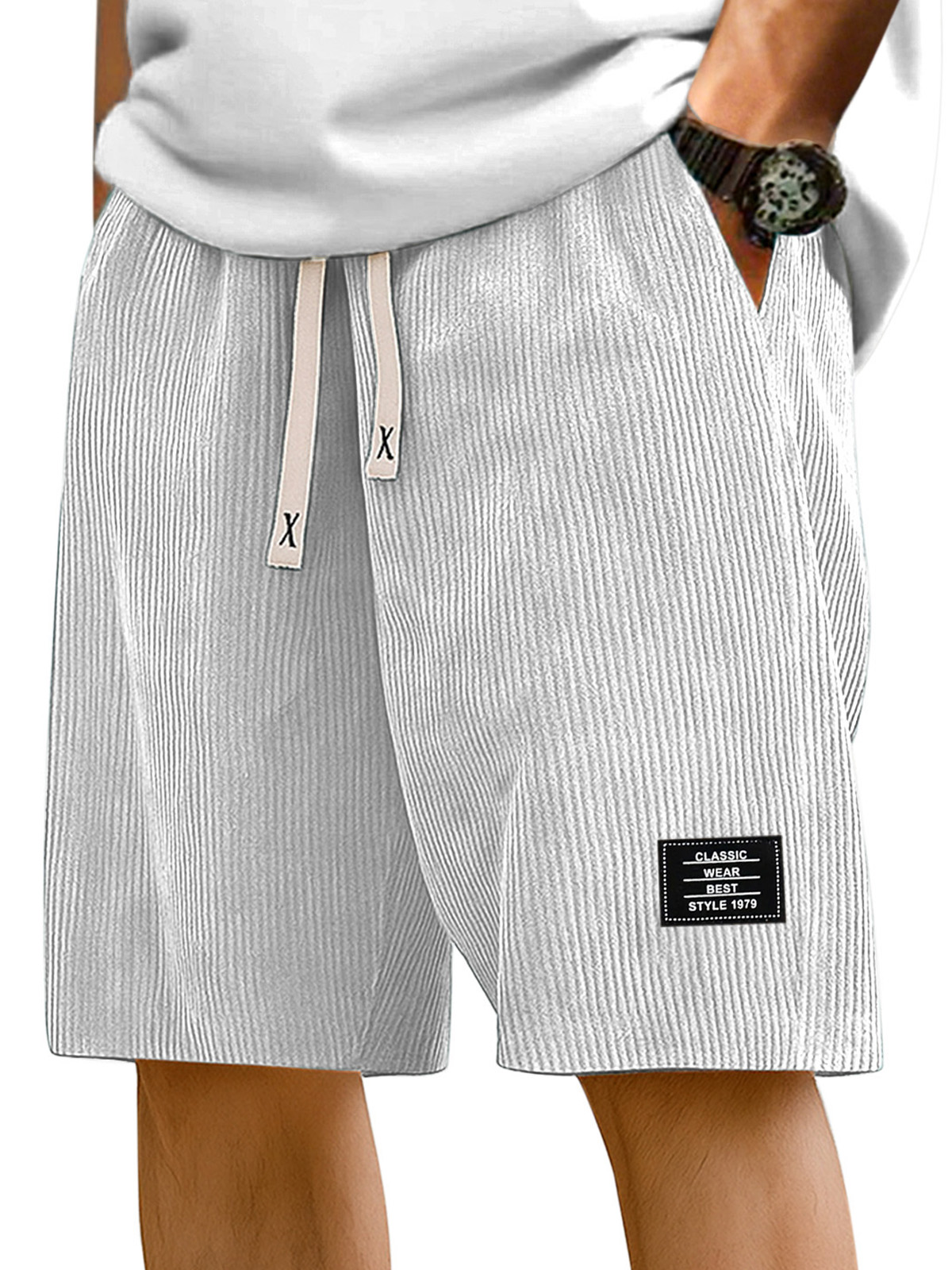 Herren Einfache Einfarbige Pit Stripe Logo Freizeitshorts